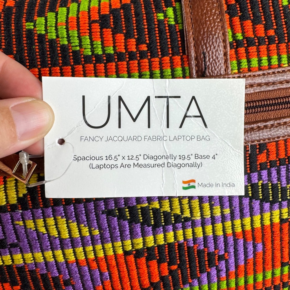 UMTA Jacquard Laptop Bag Unisex OS Multicolor Geometric Woven Faux Leather Work - Picture 3 of 10